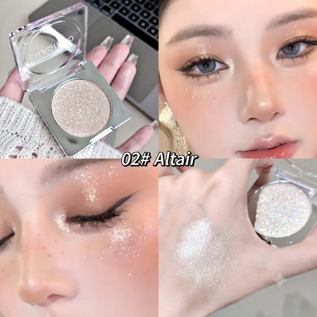 SHAQINUO Aurora Fantasy Diamond Highlighter Powder Pearl Brightening Fine Shimmer Crush Diamond Highlighter Cream Delicate Duochrome Highlighting Pressed Powder view 7