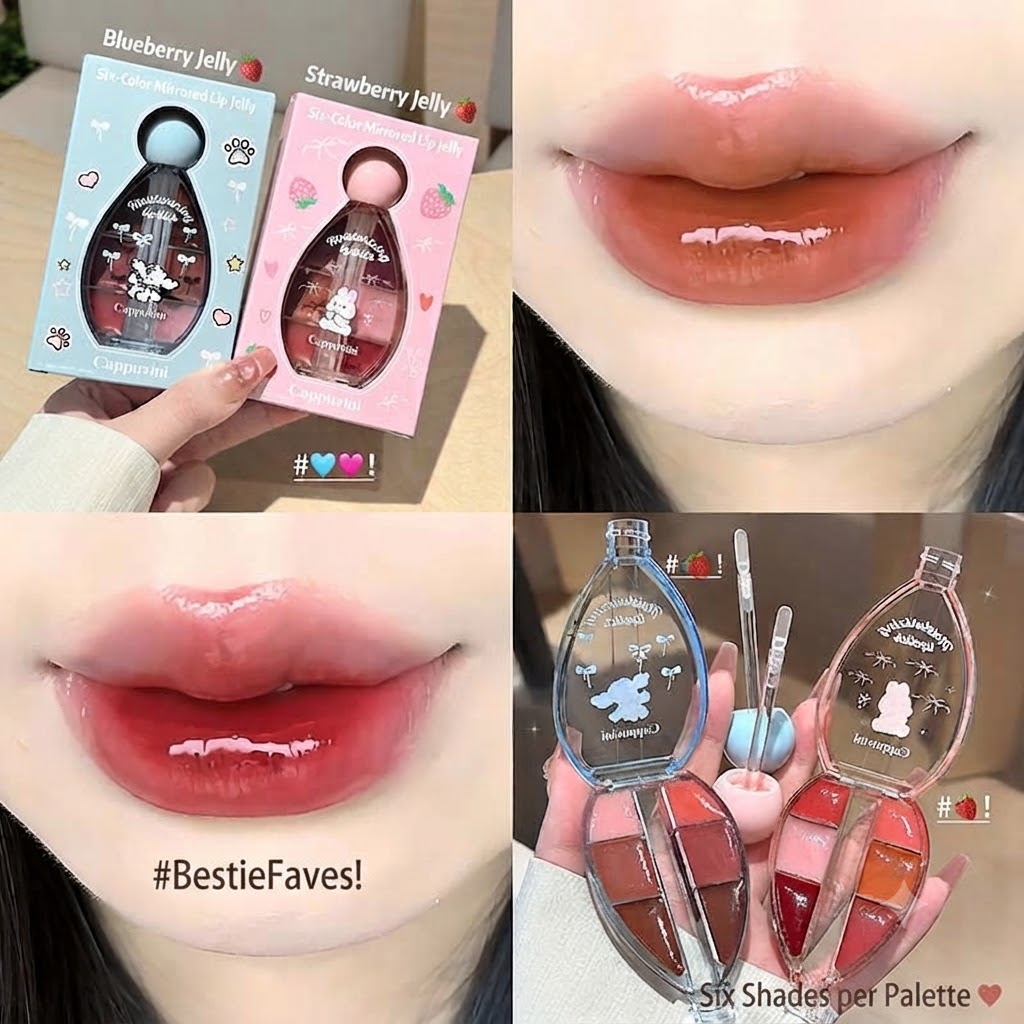 CAPPUVINI Mirror Water Gloss Lip Glaze, 6-Color Hydrating Lip Tint Set, Non-Sticky High-Shine Jelly Lip Polish for Daily Makeup6-Piece Set Jelly Water Lip Tint, Long-Lasting Shiny Finish for Juicy Gla view 4