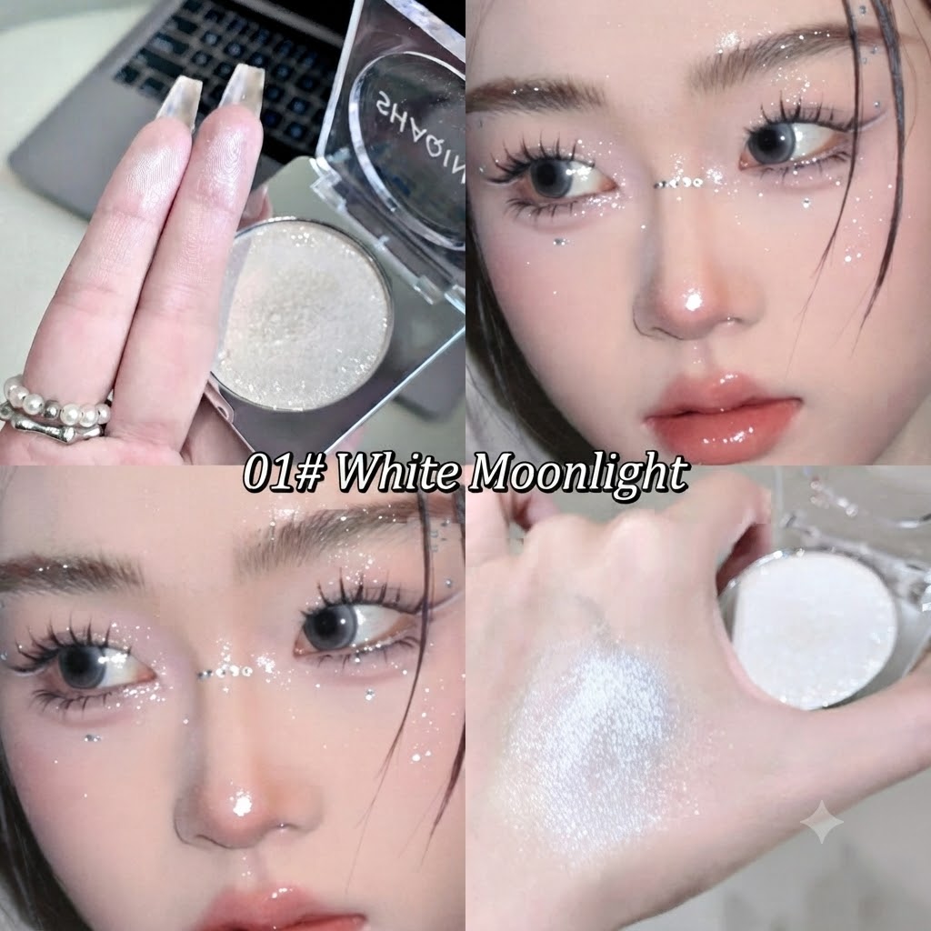 SHAQINUO Aurora Fantasy Diamond Highlighter Powder Pearl Brightening Fine Shimmer Crush Diamond Highlighter Cream Delicate Duochrome Highlighting Pressed Powder view 6