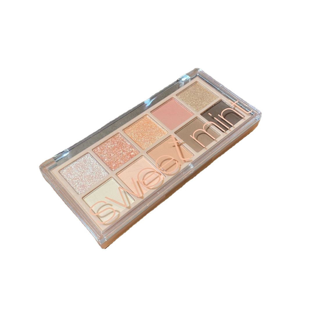 Sweet Mint 10-Color Eyeshadow Palette – Beginner-Friendly Ins-Style Makeup Palette featuring Matte, Shimmer, Fine Glitter, Chunky Sequins & Mousse Cream Textures.