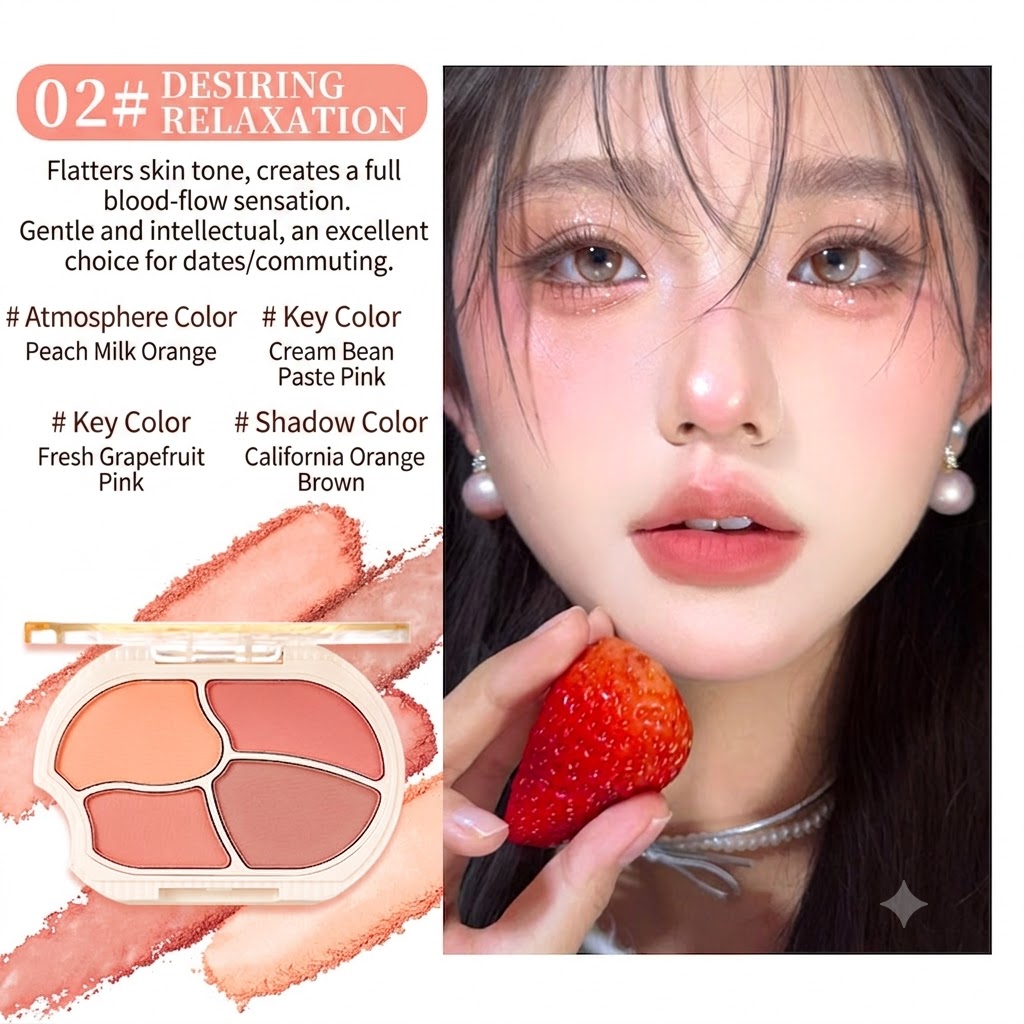 XIXI Lazy Bear 4-Color Blush Palette — Low-Saturation Matte Nude, Natural Contouring & Receding Tone Blush for Beginners. view 7