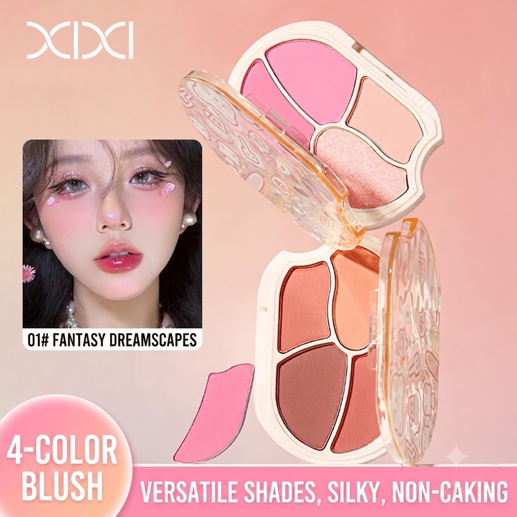 XIXI Lazy Bear 4-Color Blush Palette — Low-Saturation Matte Nude, Natural Contouring & Receding Tone Blush for Beginners. view 2