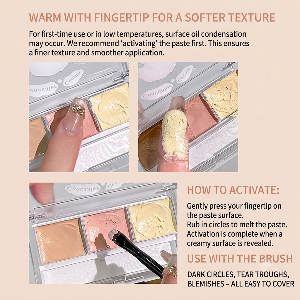 ARMOSU 3-Color Concealer Palette: Waterproof facial concealer for acne marks, dark circles, contouring, and skin brightening for a radiant complexion view 3