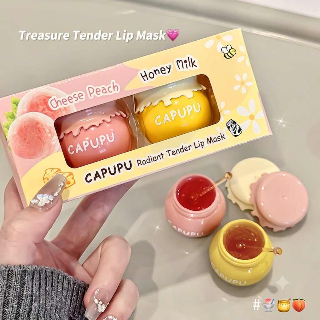 CAPUPU Peach Honey Lip Mask - Hydrating, Moisturizing & Anti-Chapping Lip Care Balm for Fine Lines Reduction view 2