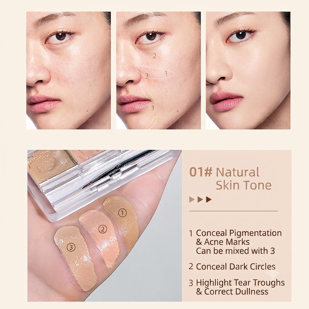 ARMOSU 3-Color Concealer Palette: Waterproof facial concealer for acne marks, dark circles, contouring, and skin brightening for a radiant complexion view 6