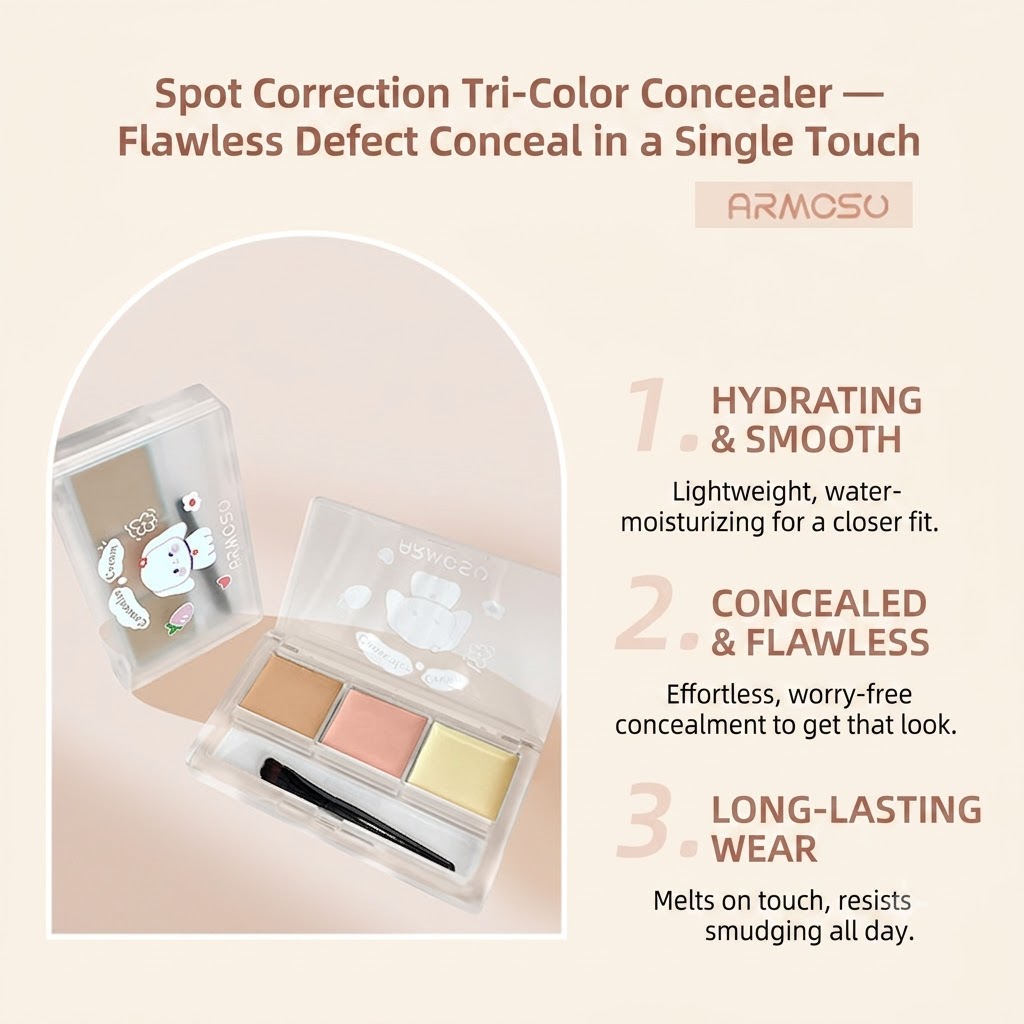 ARMOSU 3-Color Concealer Palette: Waterproof facial concealer for acne marks, dark circles, contouring, and skin brightening for a radiant complexion view 2