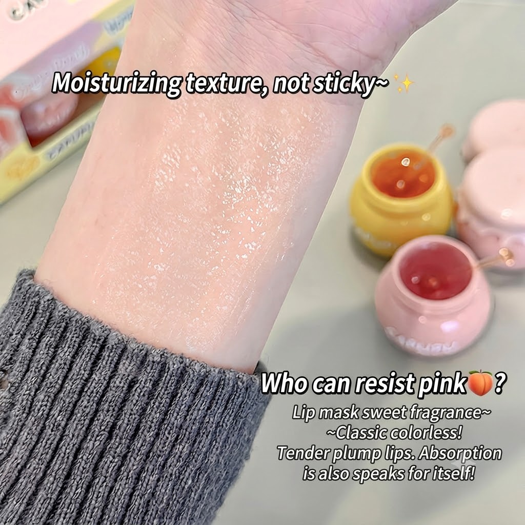 CAPUPU Peach Honey Lip Mask - Hydrating, Moisturizing & Anti-Chapping Lip Care Balm for Fine Lines Reduction view 3