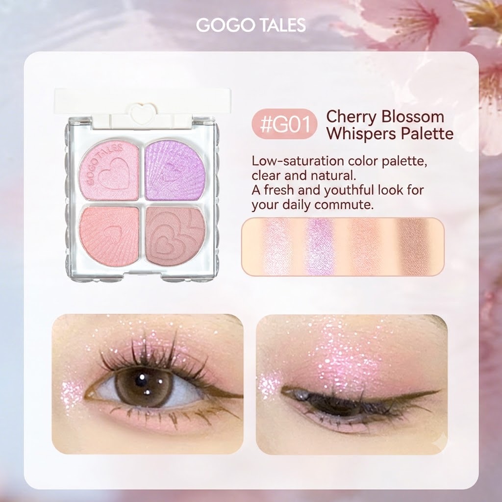 GOGO TALES Four-Color Eyeshadow Palette (GT853) – Mini Smoky Purple & Earth Tone Portable Palette for Daily Natural Makeup