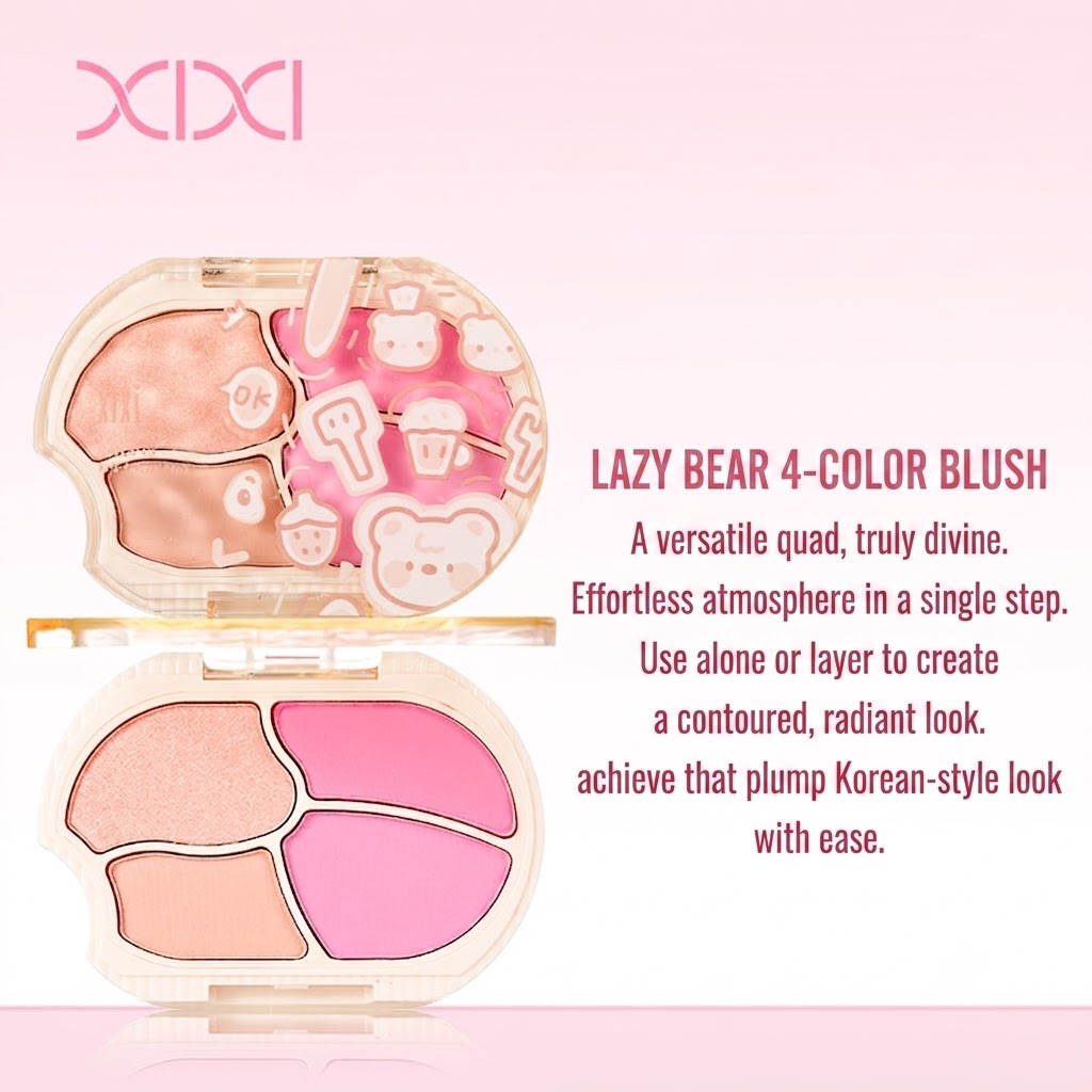 XIXI Lazy Bear 4-Color Blush Palette — Low-Saturation Matte Nude, Natural Contouring & Receding Tone Blush for Beginners. view 3