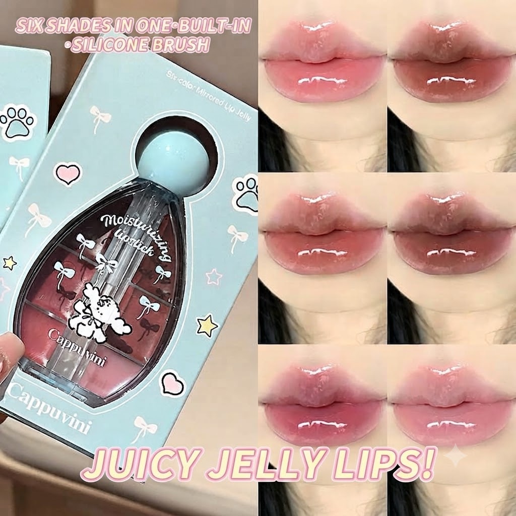 CAPPUVINI Mirror Water Gloss Lip Glaze, 6-Color Hydrating Lip Tint Set, Non-Sticky High-Shine Jelly Lip Polish for Daily Makeup6-Piece Set Jelly Water Lip Tint, Long-Lasting Shiny Finish for Juicy Gla view 6