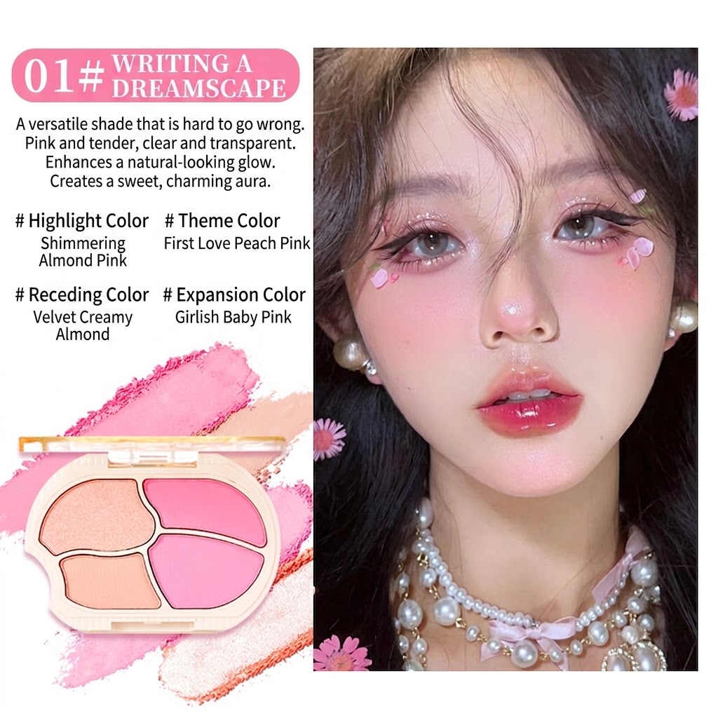 XIXI Lazy Bear 4-Color Blush Palette — Low-Saturation Matte Nude, Natural Contouring & Receding Tone Blush for Beginners. view 6