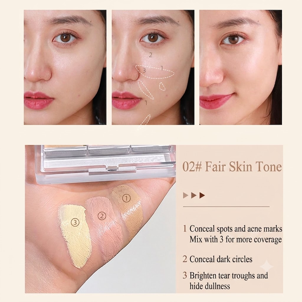 ARMOSU 3-Color Concealer Palette: Waterproof facial concealer for acne marks, dark circles, contouring, and skin brightening for a radiant complexion view 7