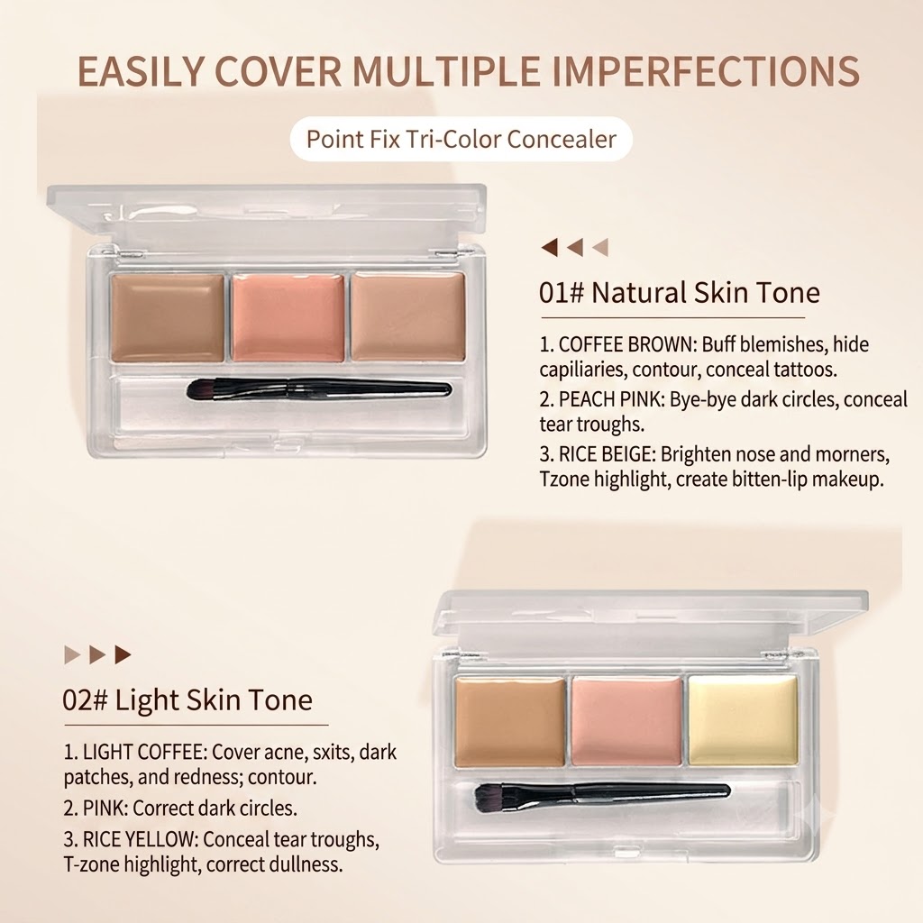 ARMOSU 3-Color Concealer Palette: Waterproof facial concealer for acne marks, dark circles, contouring, and skin brightening for a radiant complexion view 4