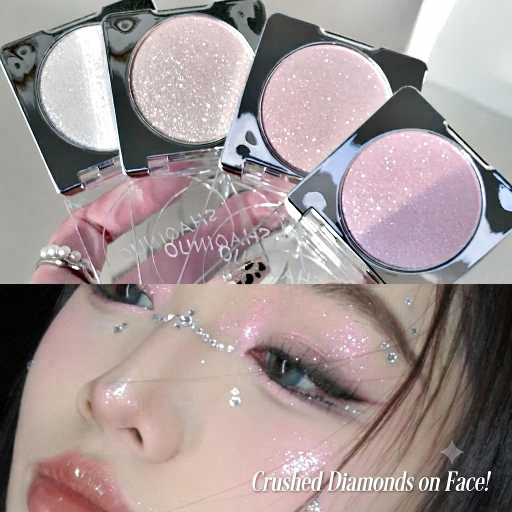 SHAQINUO Aurora Fantasy Diamond Highlighter Powder Pearl Brightening Fine Shimmer Crush Diamond Highlighter Cream Delicate Duochrome Highlighting Pressed Powder