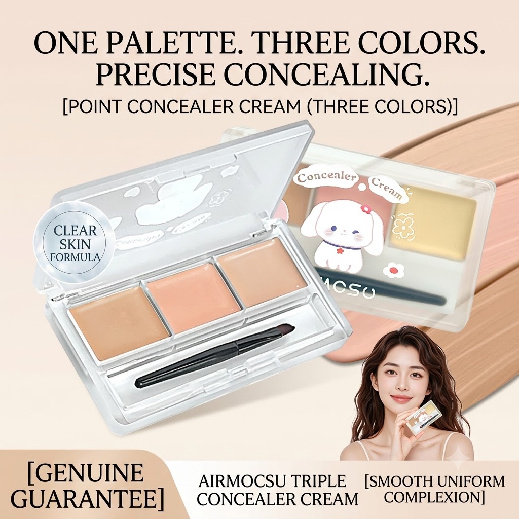 ARMOSU 3-Color Concealer Palette: Waterproof facial concealer for acne marks, dark circles, contouring, and skin brightening for a radiant complexion