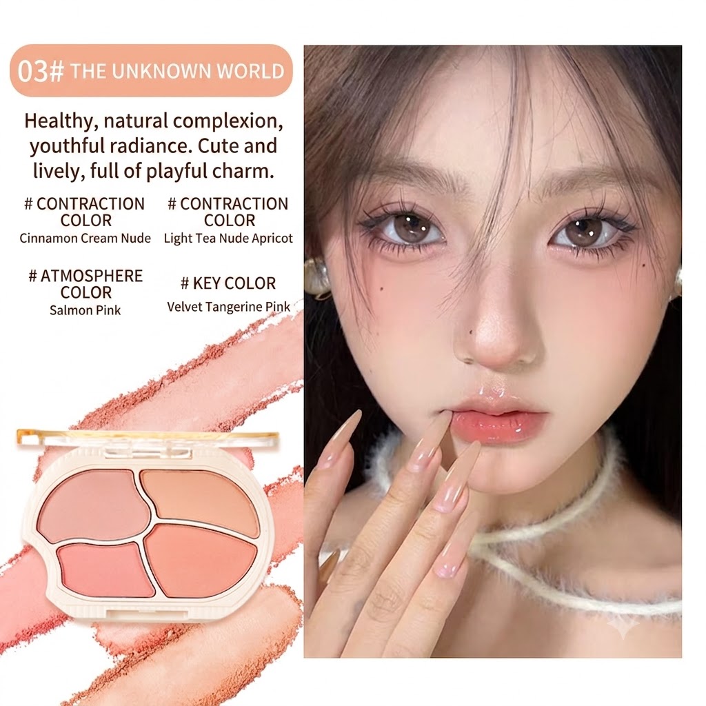 XIXI Lazy Bear 4-Color Blush Palette — Low-Saturation Matte Nude, Natural Contouring & Receding Tone Blush for Beginners. view 8