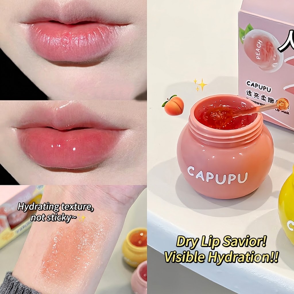 CAPUPU Peach Honey Lip Mask - Hydrating, Moisturizing & Anti-Chapping Lip Care Balm for Fine Lines Reduction view 7