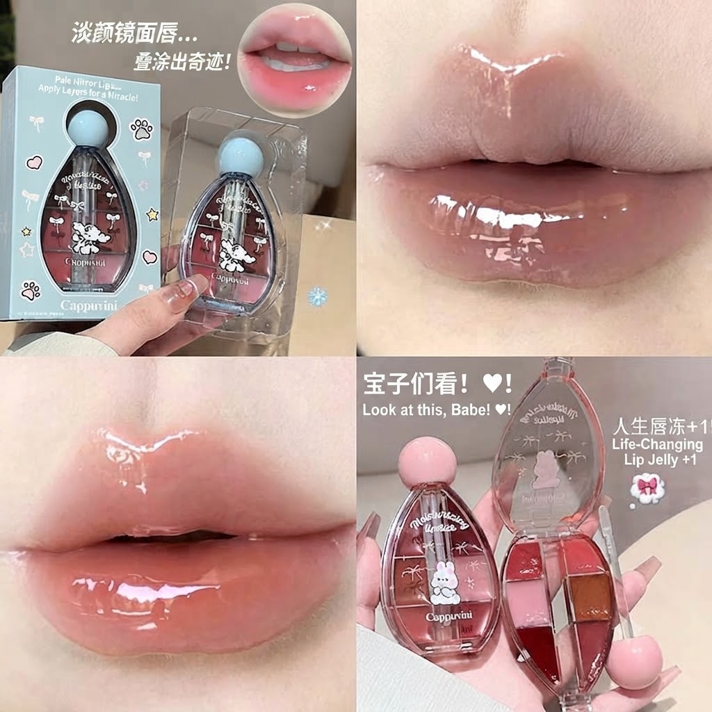 CAPPUVINI Mirror Water Gloss Lip Glaze, 6-Color Hydrating Lip Tint Set, Non-Sticky High-Shine Jelly Lip Polish for Daily Makeup6-Piece Set Jelly Water Lip Tint, Long-Lasting Shiny Finish for Juicy Gla view 2