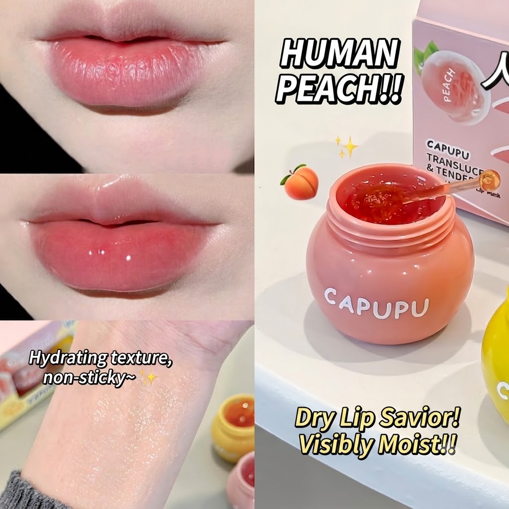 CAPUPU Peach Honey Lip Mask - Hydrating, Moisturizing & Anti-Chapping Lip Care Balm for Fine Lines Reduction view 4