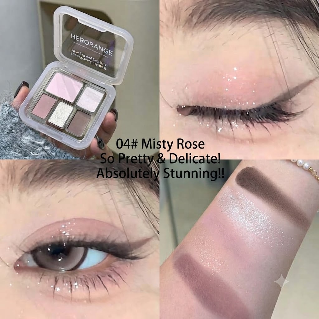 HERORANGE Soft Colorful Eye-Brightening Eyeshadow Palette Matte Pearl Delicate Pigmented Low-Saturation Atmospheric 5-Color Eyeshadow