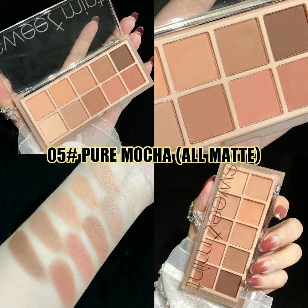 Sweet Mint 10-Color Eyeshadow Palette – Beginner-Friendly Ins-Style Makeup Palette featuring Matte, Shimmer, Fine Glitter, Chunky Sequins & Mousse Cream Textures.