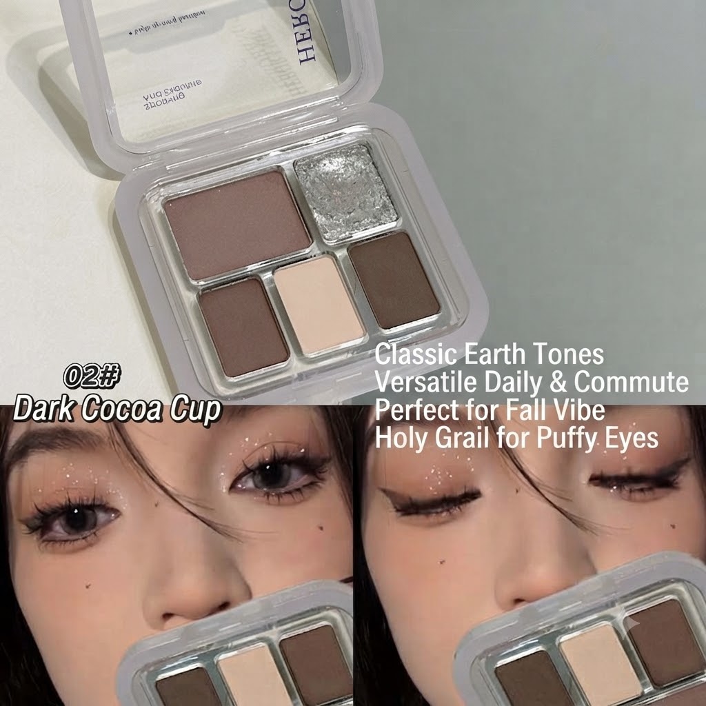 HERORANGE Soft Colorful Eye-Brightening Eyeshadow Palette Matte Pearl Delicate Pigmented Low-Saturation Atmospheric 5-Color Eyeshadow