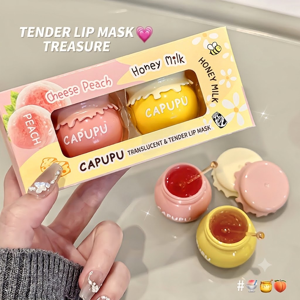 CAPUPU Peach Honey Lip Mask - Hydrating, Moisturizing & Anti-Chapping Lip Care Balm for Fine Lines Reduction view 8