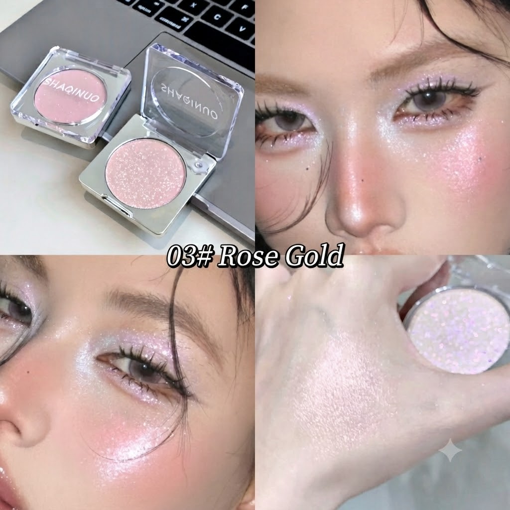 SHAQINUO Aurora Fantasy Diamond Highlighter Powder Pearl Brightening Fine Shimmer Crush Diamond Highlighter Cream Delicate Duochrome Highlighting Pressed Powder view 8