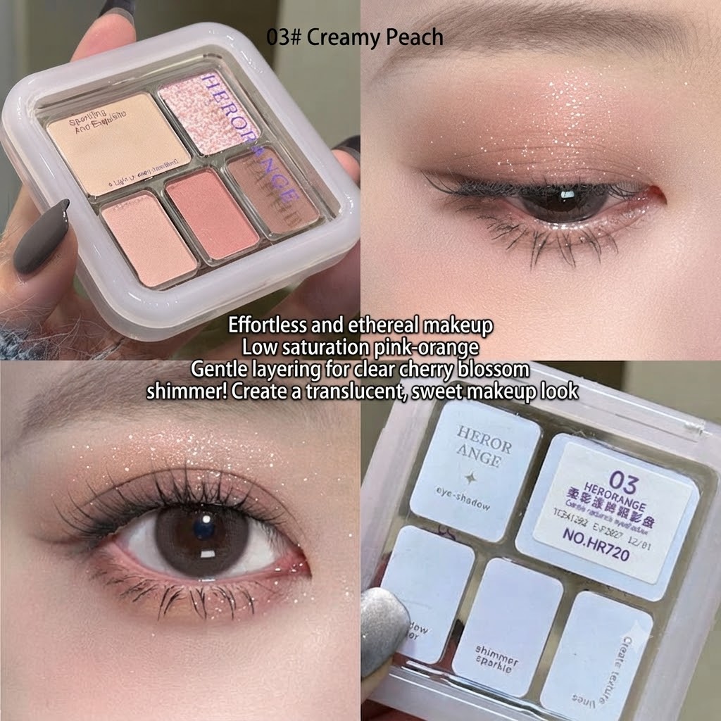 HERORANGE Soft Colorful Eye-Brightening Eyeshadow Palette Matte Pearl Delicate Pigmented Low-Saturation Atmospheric 5-Color Eyeshadow
