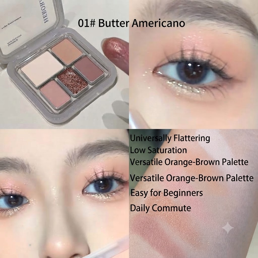 HERORANGE Soft Colorful Eye-Brightening Eyeshadow Palette Matte Pearl Delicate Pigmented Low-Saturation Atmospheric 5-Color Eyeshadow
