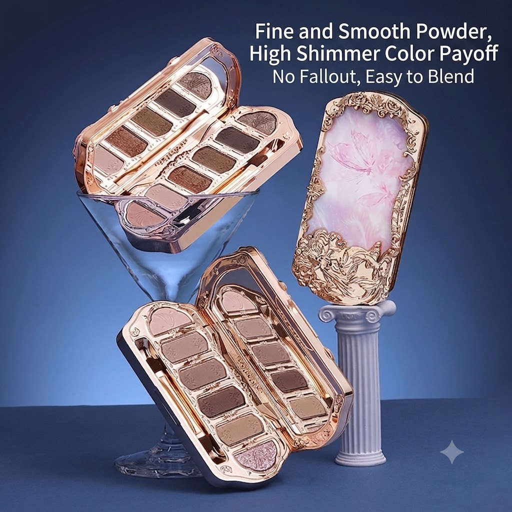 6 Colors Shimmer & Matte Eyeshadow Palette, Diamond Glitter Powder & Contour Highlighter All-in-One Eyeshadow Makeup Palette, High Pigmented & Waterproof Eye Shadow