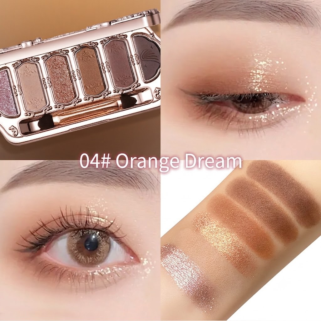 6 Colors Shimmer & Matte Eyeshadow Palette, Diamond Glitter Powder & Contour Highlighter All-in-One Eyeshadow Makeup Palette, High Pigmented & Waterproof Eye Shadow