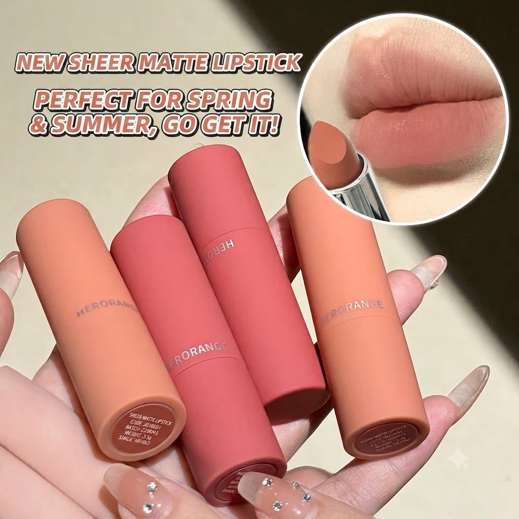 HERORANGE Soft Tulle Velvet Lipstick.Soft-Focus Matte Texture / Velvet Matte Finish.Spring/Summer 