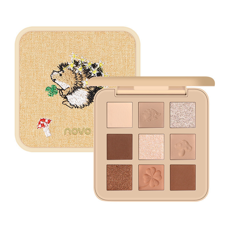 NOVO Phantom Jungle 9-Color Eyeshadow Palette, Cool Tone Embroidery Mirror Compact, Travel-Portable Daily Grey & Neutral Earth Tones Makeup, Ultra-Fine Powder & High Pigment (Cool Grey/Earth)