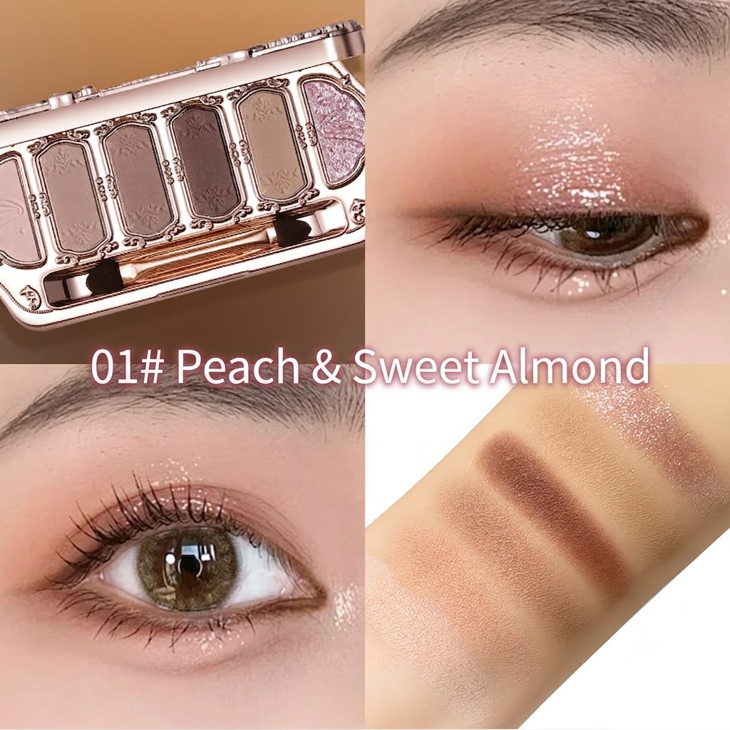6 Colors Shimmer & Matte Eyeshadow Palette, Diamond Glitter Powder & Contour Highlighter All-in-One Eyeshadow Makeup Palette, High Pigmented & Waterproof Eye Shadow