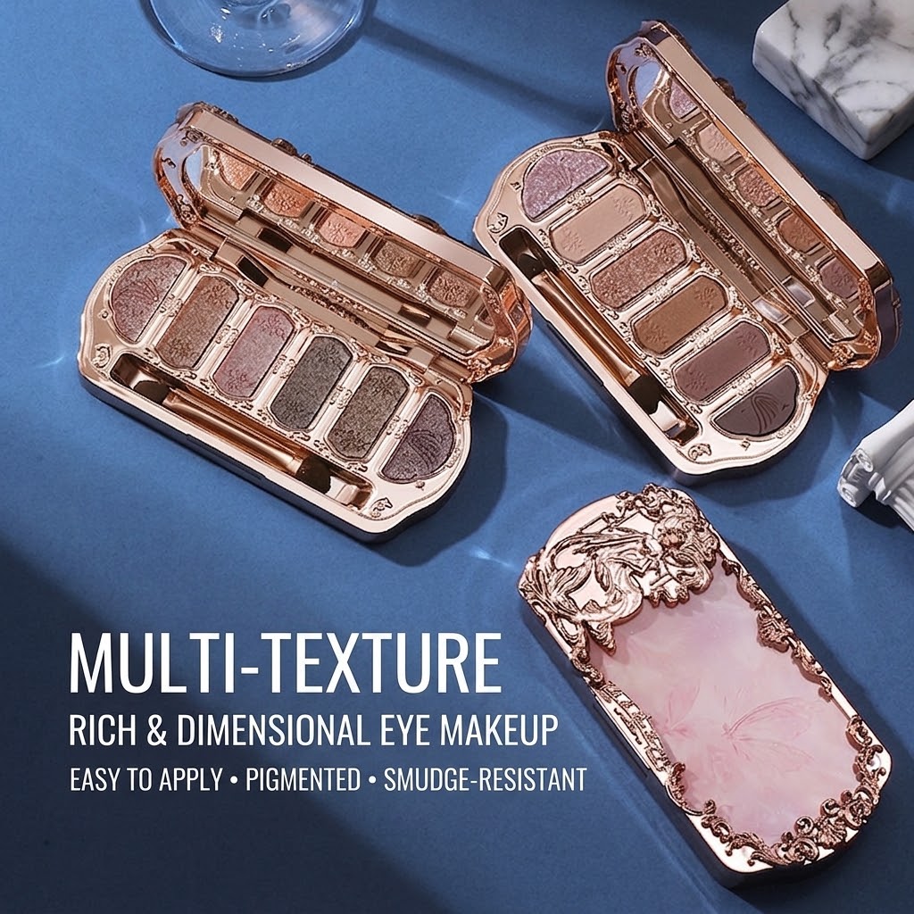 6 Colors Shimmer & Matte Eyeshadow Palette, Diamond Glitter Powder & Contour Highlighter All-in-One Eyeshadow Makeup Palette, High Pigmented & Waterproof Eye Shadow