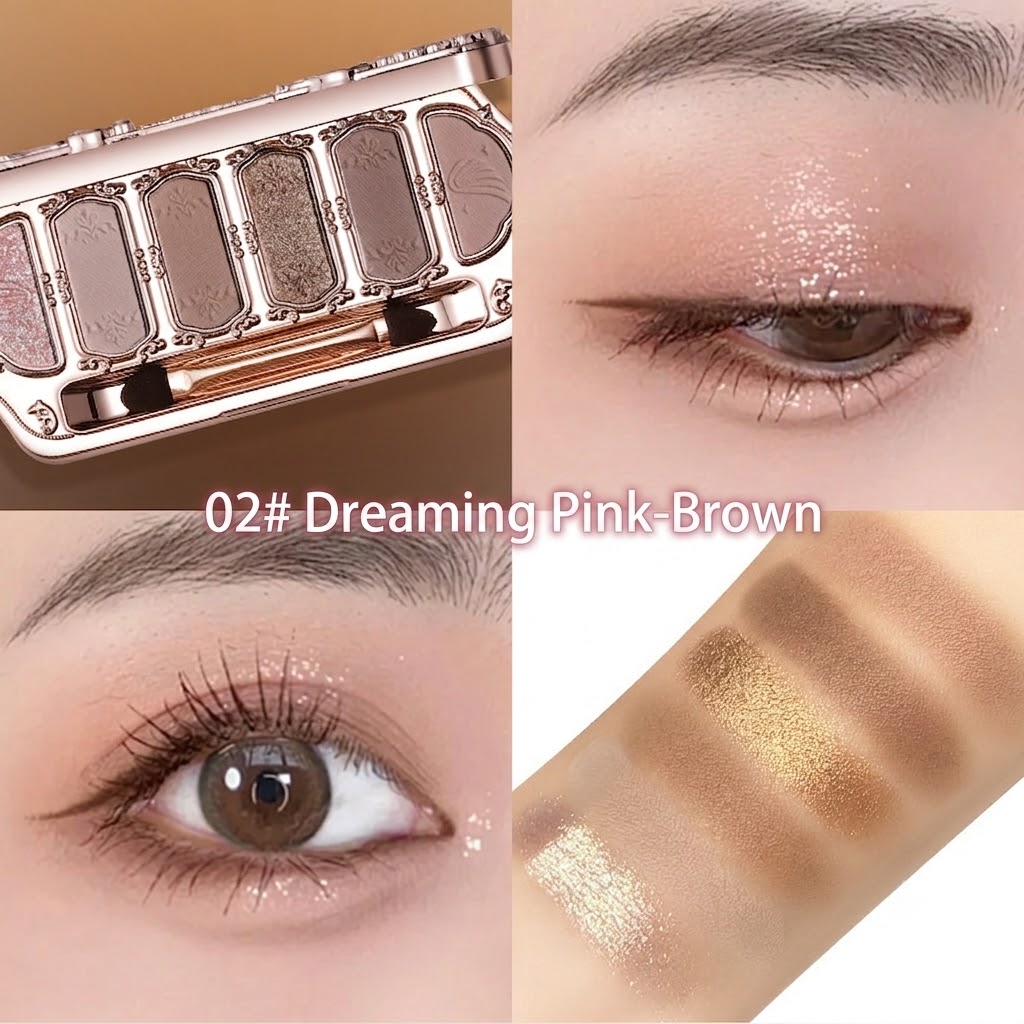 6 Colors Shimmer & Matte Eyeshadow Palette, Diamond Glitter Powder & Contour Highlighter All-in-One Eyeshadow Makeup Palette, High Pigmented & Waterproof Eye Shadow