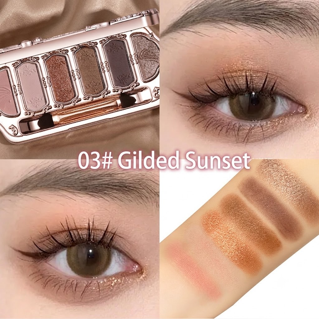 6 Colors Shimmer & Matte Eyeshadow Palette, Diamond Glitter Powder & Contour Highlighter All-in-One Eyeshadow Makeup Palette, High Pigmented & Waterproof Eye Shadow