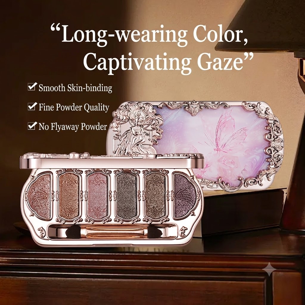 6 Colors Shimmer & Matte Eyeshadow Palette, Diamond Glitter Powder & Contour Highlighter All-in-One Eyeshadow Makeup Palette, High Pigmented & Waterproof Eye Shadow