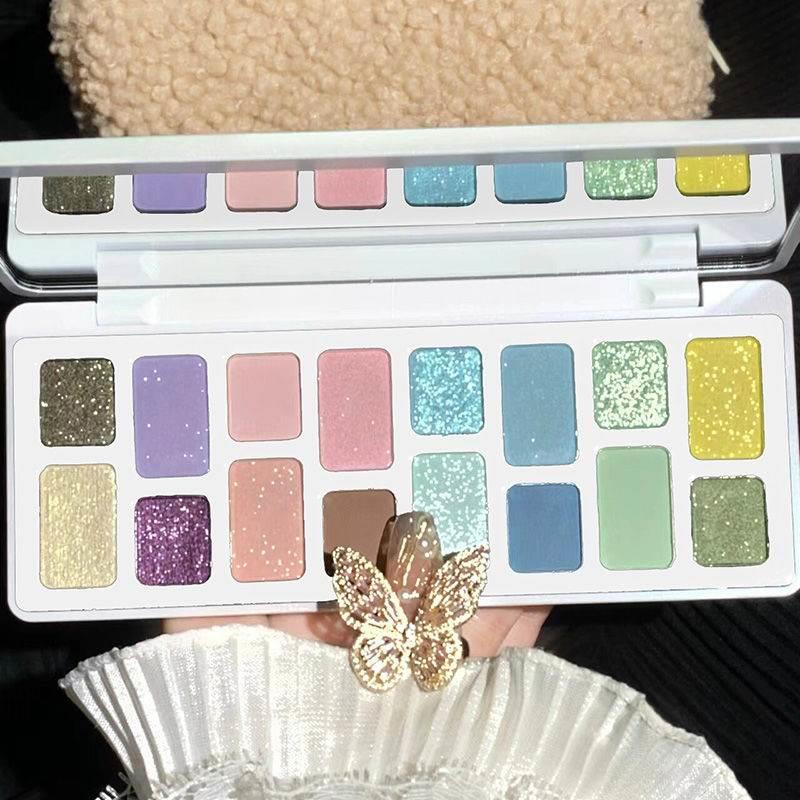 16-Color All-in-One Eyeshadow Palette - Matte, Shimmer & Chameleon Duochrome Shades | Professional High-Pigment Stage & Cosplay Makeup Multi-Palette with Highlighter & Blush