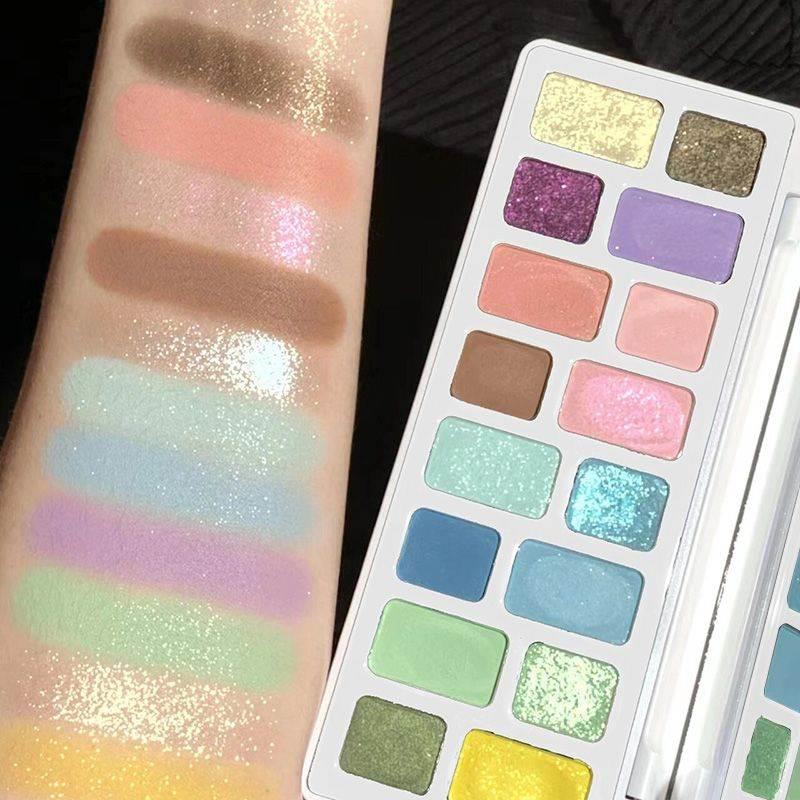 16-Color All-in-One Eyeshadow Palette - Matte, Shimmer & Chameleon Duochrome Shades | Professional High-Pigment Stage & Cosplay Makeup Multi-Palette with Highlighter & Blush