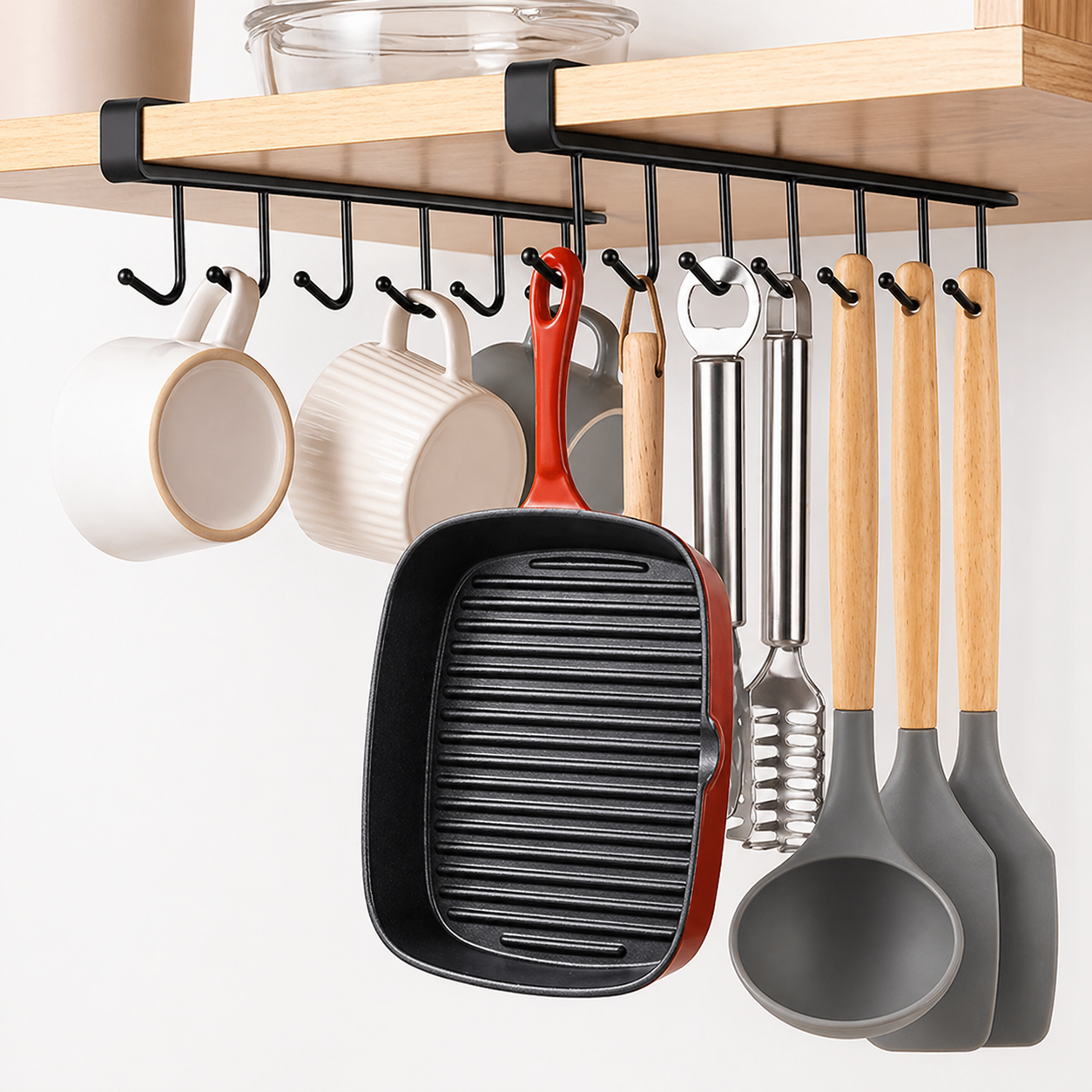 Under The Shelf Durable metal rack for mugs, utensils, and kitchen tools | Maximize space and keep essentials within easy reach.