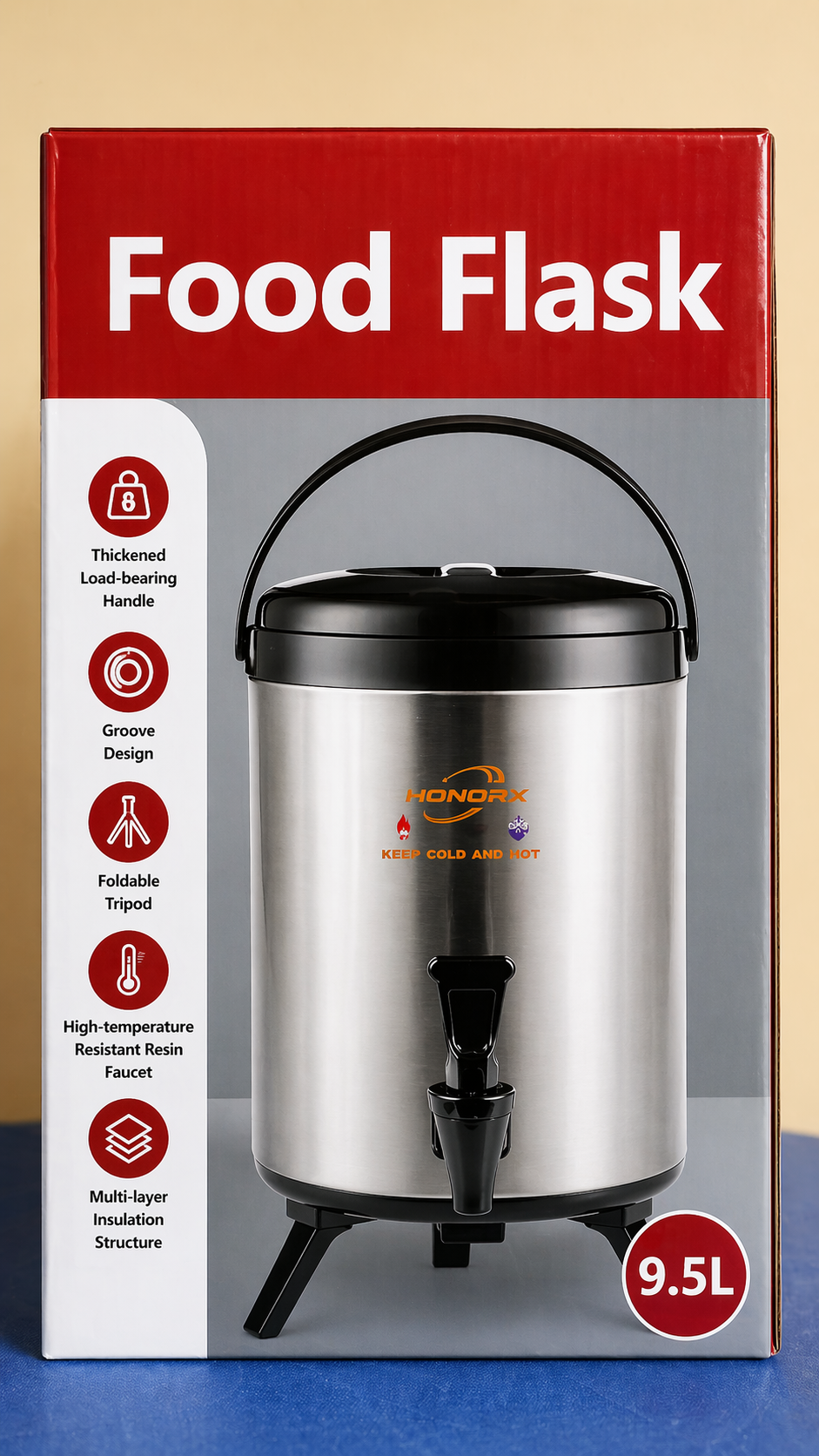 Brand New 7.5L T-Urn Stainless Steel Food Flask – Hot & Cold Insulated Beverage Dispenser.