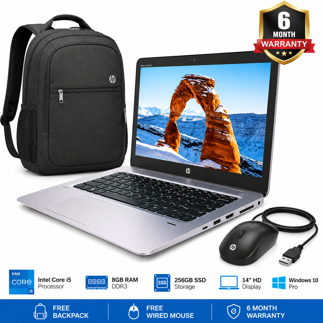 🔥Free Laptop Bag & Mouse | Hp Elitebook 840 g3 | Intel core i5 | 8 GB Ram | 256 GB Solid State Drive | Windows 11 Pro | Activated Microsoft Office 2021 - Silver.