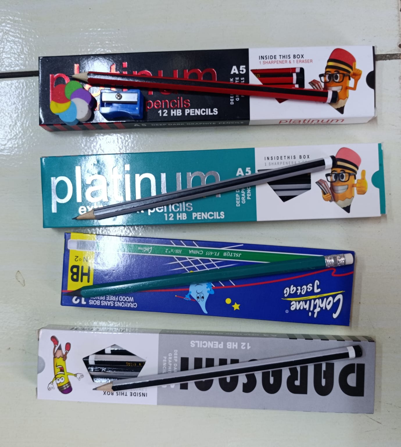 Pencil Set with Sharpener & Rubber – Box of 12
Each box contains 12 pencils, and each pencil comes with one sharpener and one rubber (eraser). Ideal for children’s daily school use.