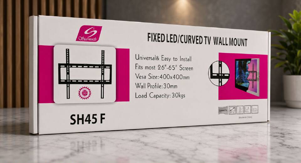 Starworth SH45 F Universal Fixed TV Wall Mount Bracket (26"–65") – Ultra-Slim Heavy-Duty Wall Mount Holder for LED, Curved & Smart TVs