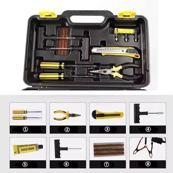 12V Double Cylinder Air Compressor Car Tyre Inflator 150PSI Portable Tire Air Pump with Toolbox & Emergency Repair Kit