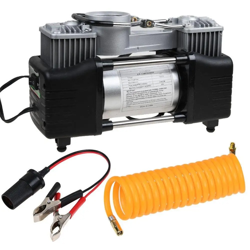 12V Double Cylinder Air Compressor Car Tyre Inflator 150PSI Portable Tire Air Pump with Toolbox & Emergency Repair Kit