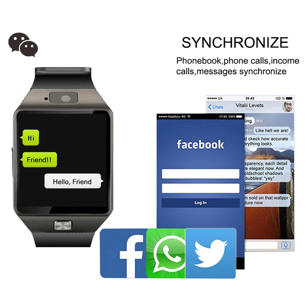 W007 DZ09 Smart Watch Bluetooth Smartwatch with SIM Card Camera Fitness Tracker Call SMS Music Player TF Card Support for Android iPhone Men Women Sports Watch