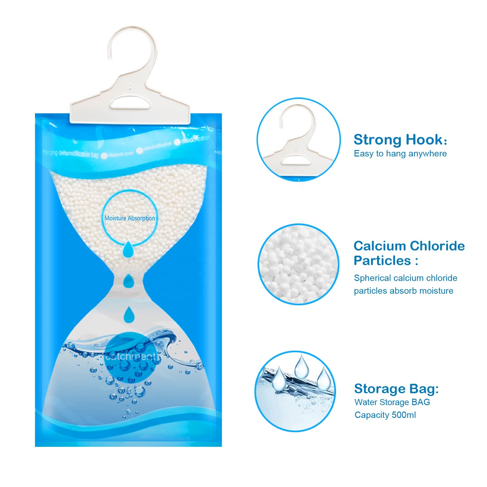 Hanging Dehumidifier Bags | 500ml Moisture Absorber | Wardrobe & Closet Damp Remover.